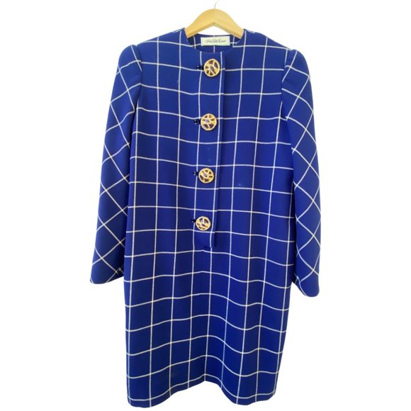 VINTAGE SAKS FIFTH AVENUE DAVID HAYES Wool Blue Plaid Wool Dress Scarf USA Sz 8 - Picture 2 of 8